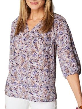 J. Jill Love Linen Floral Purple Lotus Peasant Blouse, size M